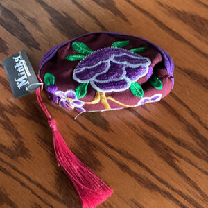 Artisanal Embroidered Coin Purse- Purple Trim